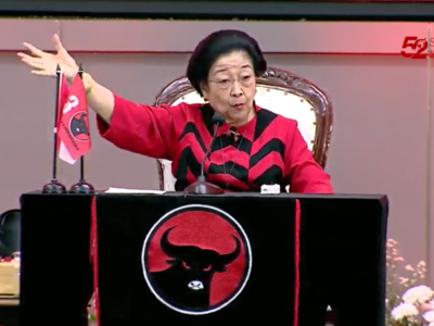 Megawati Sukaro Putri, Ketua Umum DPP PDI Perjuangan saat menyampaikan pidato politik dalam HUT ke-52 PDI Perjuangan di Jakarta pada Jum'at (10/01/2025).
