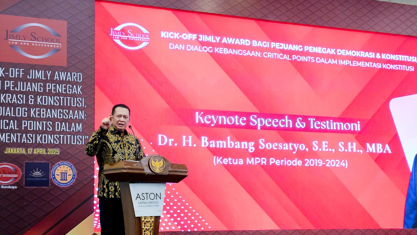 Wakil Ketua Umum Partai Golkar, Bambang Soesatyo dalam acara Jimly Award di Jakarta pada Kamis (17/4/2025).