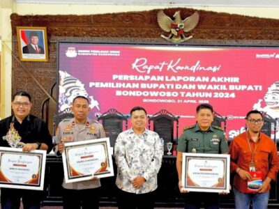 Rapat Koordinasi Persiapan Laporan Akhir Pilkada 2024 di Pendopo Raden Bagus Assra, Bondowoso, Senin (21/4/2025) lalu.