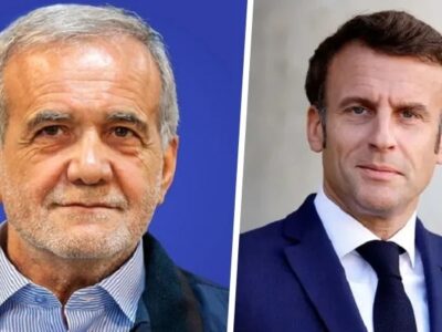 Presiden Iran Pezeskhian dan Presiden Prancis Macron.