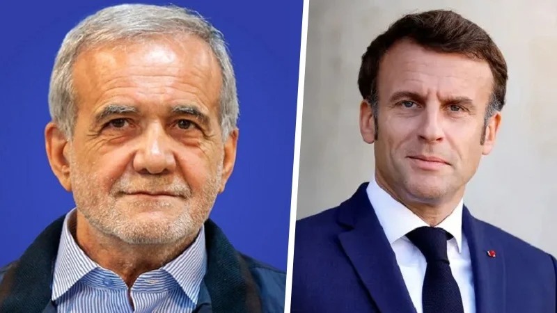 Presiden Iran Pezeskhian dan Presiden Prancis Macron.